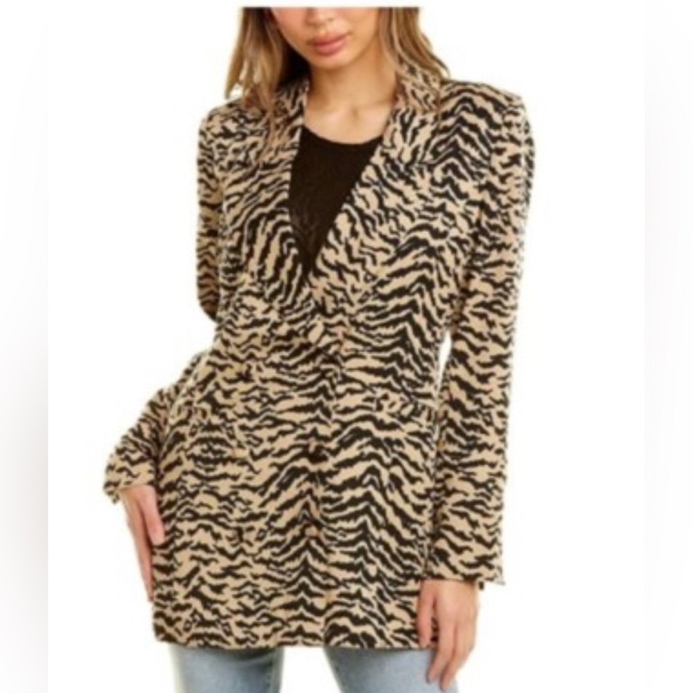 Good American Womens Double Breasted Zebra Sand Blazer